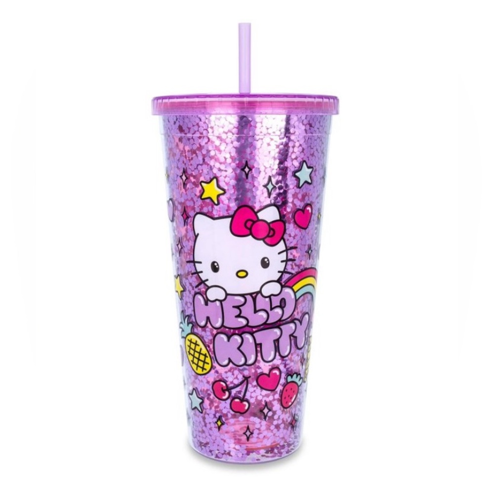 Sanrio 32 oz Hello Kitty Rainbow Glitter Sparkle Travel Cup Tumbler with Straw